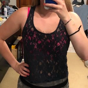 Sheer Lace Tank Top Navy Blue Size XS